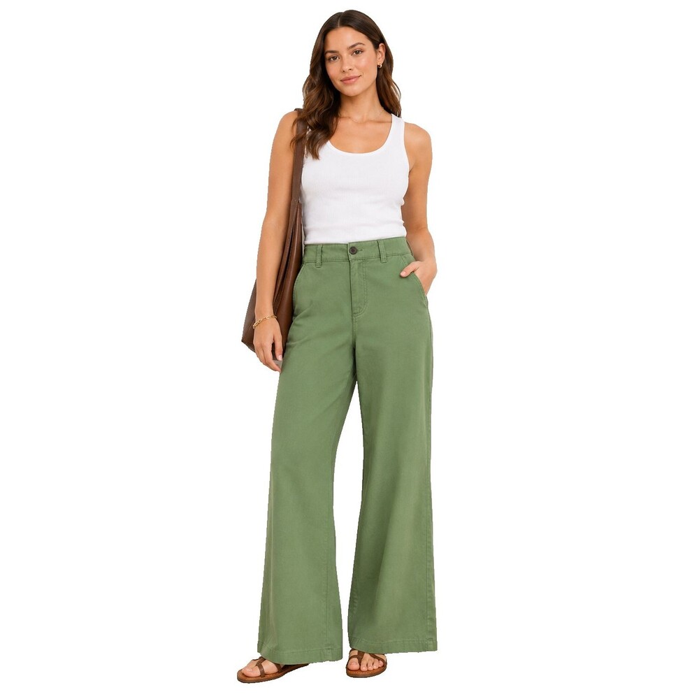 St Johns Bay Womens Size 8 Green Wide Leg Pants High Rise Casual Cotton 1461H5